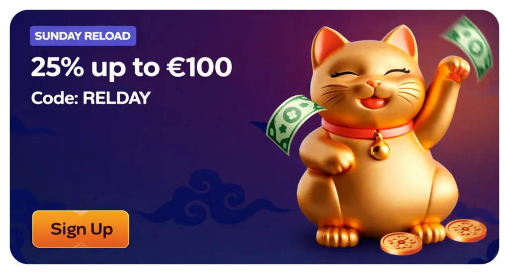 Manekispin Casino Sunday reload 25 percent bonus RELDAY code